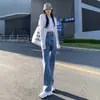 Pantalones de pierna ancha de cintura alta jeans con forro polar para mujer 2022 nuevos pantalones rectos holgados pequeños otoño e invierno