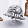 Sombrero de Sol Cuadros Retro Coreano para Niños, Sombrero de Pescador Delgado para Primavera y Otoño, Sombrero tipo Cubeta con Protección Solar de Verano para Niños y Niñas