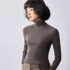Camiseta básica de cuello alto de lana ultrafina de punto fino para mujer, corte ajustado, tejido de punto de cuello alto nuevo 2026, suéter sin costuras para usar en capas