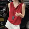 Top de tirantes para mujer, chaleco fino de verano, cuello de pico corto, estilo de alta gama 'old money', tejido de punto de lino y seda helada