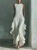 Site Independente da Amazon Transfronteiriço Europeu e Americano Novo Vestido Feminino Elegante e Moderno Sem Mangas com Gola Redonda e Barra Franzida