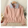 Cardigã de malha para mulheres outono e inverno Novo estilo preppy duas peças falsas cor contrastante gola polo manga longa top suéter curto para mulheres