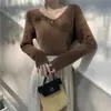Estilo perezoso suéter corto suave de cuello en V para mujer primavera otoño invierno prenda interior ajuste ceñido imitación visón terciopelo tejido de punto base top