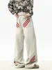 Pantalones de retazos a rayas estilo americano de pierna ancha para hombre, marca de moda nueva y moderna, jeans rectos de pierna ancha holgados lavados vintage