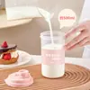 Taza de Leche de Soya para Uso Doméstico, Taza para Bebidas Calientes Apta para Microondas con Tapa, Botella Portátil a Prueba de Fugas para Leche de Soya, Botella Sellada Multifuncional con Escala