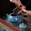 Cambio de Horno Esmalte Tianmu Tetera Cerámica Juego de Té Kung Fu Tetera Gentian Tetera Jianzha Burbuja Tetera Xishi Regalo Logotipo