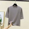 Camiseta de Manga Media de Cuello Medio de Alta Gama para Otoño e Invierno para Mujer Tallas Grandes Elástica Adelgazante Ropa Interior Elegante Camiseta de Manga de Cinco Puntos