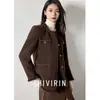 Chaqueta de Lana de Cuello Redondo y Manga Larga Estilo Chanel para Mujer, Nuevo Otoño/Invierno 2026 Vintage de Alta Gama Elegante Abrigo para Viajar