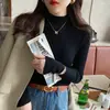 Estilo Ano Novo Malha Slimming Gola Alta Camada Base Top para Mulheres Outono Inverno Roupa Íntima Suéter Top Preto