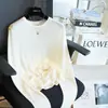 Camiseta minimalista de linho Lyocell com gola redonda e manga longa para mulheres, macia e amiga da pele, adequada como camada base, novo modelo de outono 010