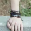 Set Retro Sencillo Transfronterizo Europeo y Americano Pulsera de Cuero Tejido DIY Aleación Creer Accesorio de Mano de Moda para Hombre