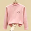 Camada base infantil forrada de fleece, roupa íntima casual para outono e inverno, tecido escovado, gola meio alta, camiseta de manga longa justa, top quente para meninas