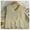 Roupa de Primavera e Outono Simples Cor Sólida Peça Externa Colete de Tricô Feminino 2025 Novo Retrô Pequeno Versátil Colete com Gola