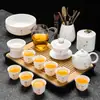 2026 Nuevo Modelo Porcelana de Jade Grasa de Oveja Juego de Té Kung Fu para Uso Doméstico, Incluye Gaiwan, Taza de Té y Mesa de Té, Juego de Tres Piezas