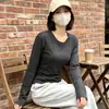 Camiseta térmica de cuello redondo para mujer, otoño e invierno, ajuste ceñido, moda casual, prenda interior, camiseta de manga larga con hombros normales para niñas