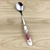 Venta al por mayor de fábrica mango de cerámica de acero inoxidable patrón floral exportación transfronteriza Amazon tamaño pequeño cuchara para remover tenedor de fruta