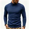 Nova camiseta térmica de outono e inverno para homens, estilo europeu e americano, cor sólida, corte justo, forrada com fleece, gola alta, manga longa, camiseta base masculina da moda