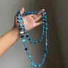 Collar de cuentas de vidrio con concha cuadrada azul transfronterizo europeo y americano, joyería de declaración exagerada y elegante, accesorio en capas simple y moderno