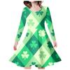 Vestido largo de manga larga para niña con estampado digital 3D transfronterizo, trébol de cuatro hojas de la suerte, estilo casual fresco, cuello redondo, vestido de princesa