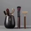Juego de Seis Caballeros para Ceremonia del Té Q, Accesorios para Juego de Té Kung Fu, Herramientas para Preparar Té, Pinzas para Té, Cuchara para Té, Soporte para Utensilios de Té, Recipiente para Té L