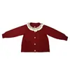 Cardigã suéter para meninas, novo estilo outono 2026, conjunto de outono infantil moderno e bonito, jaqueta com gola de renda para bebê, primavera e outono