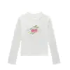 Camiseta feminina branca de gola redonda, ombros normais, mangas compridas, novo estilo primavera/outono, design de estampa único, corte justo, top versátil para mulheres