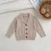 Suéter Nuevo Estilo para Niños Otoño e Invierno 100% Algodón Puro Cárdigan de Pico Unisex Bebé Tejido de Punto Trenzado Chaqueta Elegante para Niños
