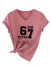 Seis 67 Siete Amazon Ebay Sitio Web Independiente Camiseta Casual Cómoda Versátil de Manga Corta con Cuello en V para Mujer Camiseta Básica