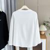 Primavera e Outono 110kg Moda para Gordinhas Mais Fácil de Combinar Estampa Slim Letras Pequenas Camiseta Manga Longa Plus Size Feminina 2241