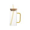 Vaso cuadrado de vidrio con asa, Vaso con popote de insulación, Vaso transparente de fondo plano resistente a altas temperaturas, Vaso de vidrio resistente a altas temperaturas