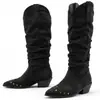 Botas altas de punta para otoño e invierno, con suela de goma, tacón cuadrado, tallas grandes para mujer, tacón alto, importación, de gamuza, versátiles, estilo western