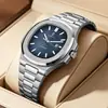Relógio Masculino Mecânico Totalmente Automático Marca Aimana Quadrado Estilo Nautilus Pulseira de Aço Calendário À Prova d'Água Luminoso