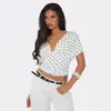 2026 Novo Produto Transfronteiriço Top Sexy de Manga Longa com Gola V de Bolinhas Francesas para Mulheres, Camiseta Básica Estampada Slim-Fit da Moda Atacado
