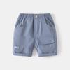2023 Nuevos Pantalones Casuales de Cinco Puntos Color Caqui con Bolsillo Grande Monocromáticos Hebilla Falsa Cinturón Elástico Pantalones Cortos Deportivos para Niños