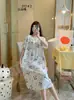 Nuevo Vestido de Manga Corta para Mujer, Estilo Europeo Vestido Pijama para Casa, Holgado Oversize, Estampado Floral, Primavera/Verano, Talla Única, Casual