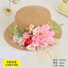 Día del Maestro Sombrero de Paja Floral Hecho a Mano Materiales DIY Sombrero Estilo Francés con Flores Secas Sombrilla Sombrero de Sol para Adultos Actividad de Calentamiento