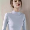 Suéter Base Tricotado para Mulheres, Corte Justo, Estilo Francês, Cor Sólida, Estilo Relaxado, Emagrecedor, Preto, Gola Meia-Alta, Manga Longa, Roupa de Baixo