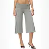 Calça jeans casual de cintura baixa cropped com cós largo, ilhós metálicos duplos, estilo punk Y2K europeu e americano, fivela prateada, perna larga levemente flare, comprimento médio