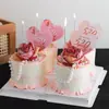 Decoración para Pastel del Día de San Valentín 2025 Cadena de Perlas Tarjeta de Amor 520 Rosa Simulada Enchufe Decorativo para Hornear