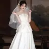 Vestido de Novia Ligero de Satén sin Tirantes Elegante Francés con Espalda Abierta Vestido de Noche Estilo Callejero Sesión de Fotos de Viaje Examen de Arte Performance Vestido de Banquete