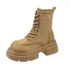 Botines de tacón grueso, botas Martin de suela gruesa para mujer, nuevos de cordones estilo británico de otoño, Bumblebee 2026 retro
