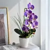 Flores Artificiales con 6 Flores y 3 Frutas, Orquídea Phalaenopsis de Toque Real Bonsái Decoración de Planta Verde para Interior del Hogar Sala de Estar Flores de Bonsái Pequeñas