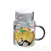 Taza de Vidrio al por Mayor, Tetera de Agua Fría de Dibujos Animados Resistente a Altas Temperaturas, Tetera de Agua Fría para una Persona, Taza de Doble Capa Nueva, Taza Linda con Popote