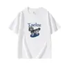 Camiseta de algodão puro cinza com gola redonda e manga curta para mulheres, novo estilo de verão, estampa de cachorro retrô americana, top casual soltinho