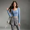 Conjunto de Yoga Quadrado Curto para Mulheres, Slim Fit, Manga Longa, Cintura Alta, Elástico, Falso Duas Peças, Pilates, Levantamento de Peso, Conjunto Fitness Duas Peças