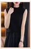 Nova Camisola Feminina de Meia-Gola Sem Mangas para Primavera, Colete Liso para Usar por Baixo de um Blazer, Colete de Tricô
