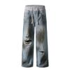 Jeans de Marca de Moda con Costuras Rasgados Diseño de Cordón Sentido del Diseño Unisex Rectos Casuales Ajustados Pierna Ancha Pantalones