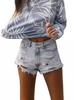 Comércio Exterior Europeu e Americano Suprimento Transfronteiriço Shorts Jeans Rasgados Slim Fit com Franjas para Mulheres Jeans Feminino