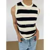 Suéter de Tricô Sem Mangas com Listras Pretas e Brancas, Colete de Crochê Curto com Recortes, Colete Masculino Estilo Chanel, Venda por Atacado de Fábrica Transfronteiriça de Verão