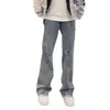 Jeans retro acampanados de corte slim en color azul para hombre, estilo grueso, otoño/invierno, pantalones de estilo American high-street, corte angulado, pantalones de trabajo curvos